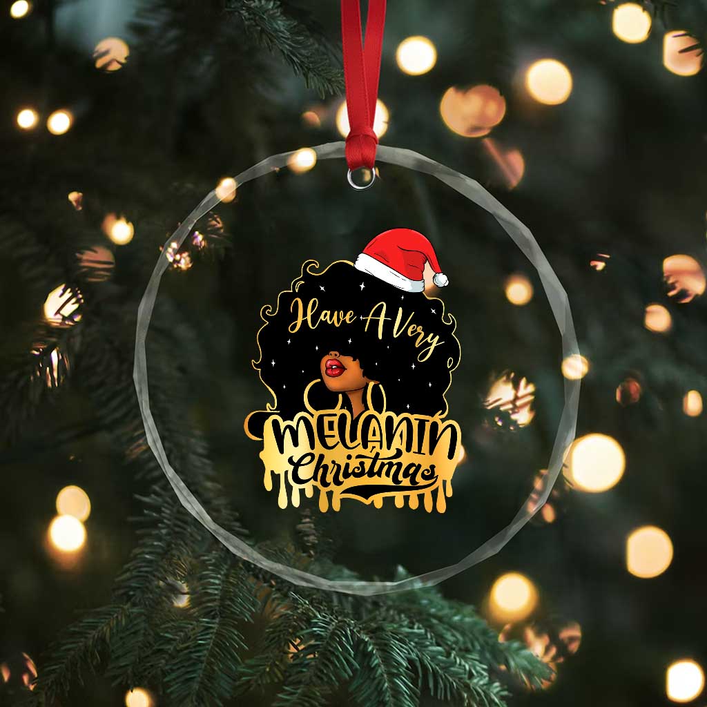 Have A Melanin Xmas African American Santa Girl Xmas Crystal Glass Ornament TS11 Print Your Wear