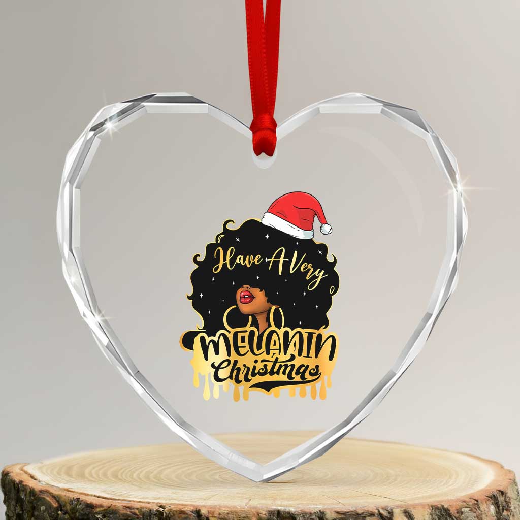 Have A Melanin Xmas African American Santa Girl Xmas Heart Crystal Glass Ornament TS11 Transparent Glass 3'' Heart Print Your Wear
