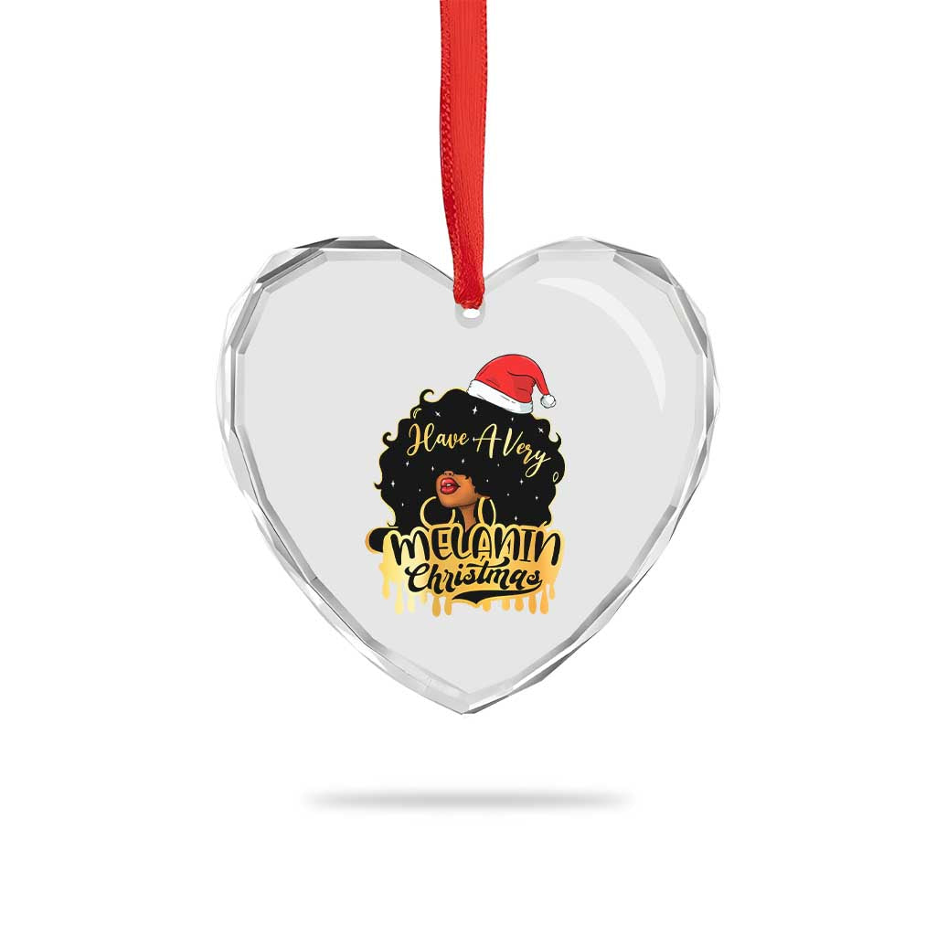 Have A Melanin Xmas African American Santa Girl Xmas Heart Crystal Glass Ornament TS11 Print Your Wear