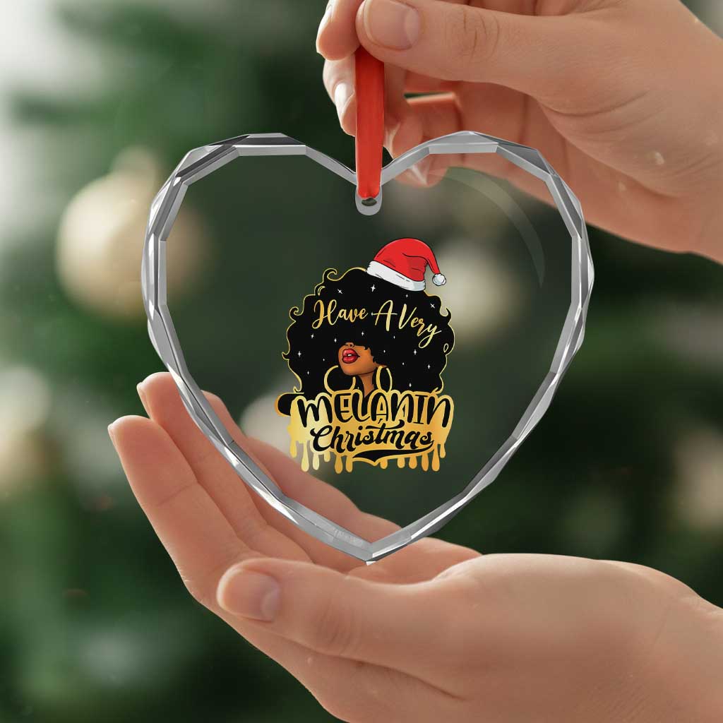 Have A Melanin Xmas African American Santa Girl Xmas Heart Crystal Glass Ornament TS11 Print Your Wear