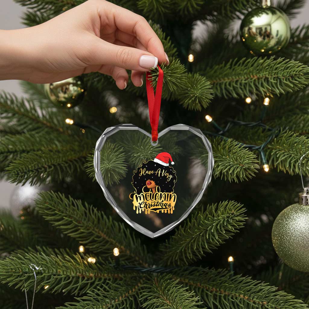 Have A Melanin Xmas African American Santa Girl Xmas Heart Crystal Glass Ornament TS11 Print Your Wear