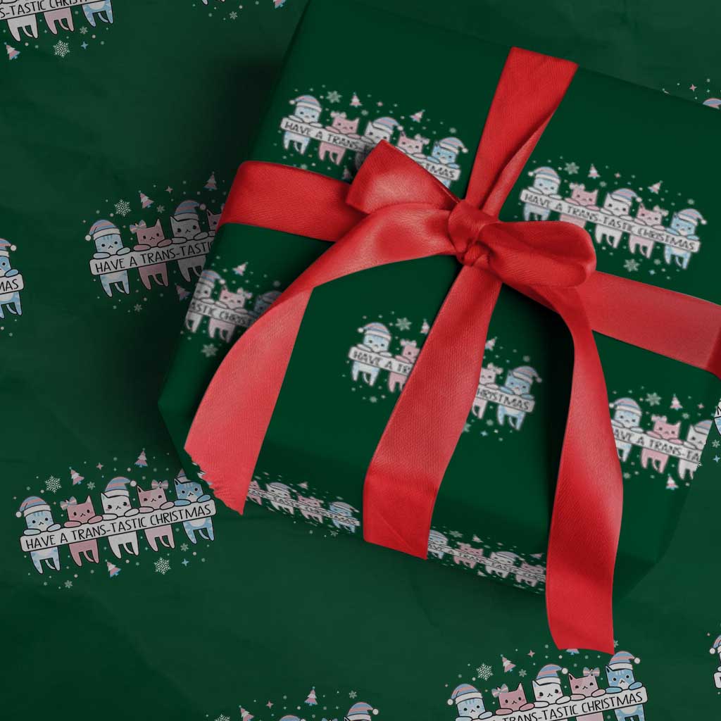 Have A Trans Tastic Christmas Gift Wrapping Paper Roll LGBTQ Cat Lover TS12 Green Print Your Wear