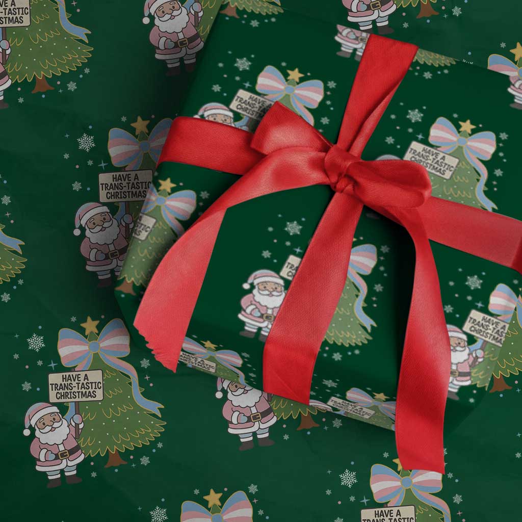 Have A Trans Tastic Christmas Wrapping Paper Roll Transgender Pride TS12 Green Print Your Wear