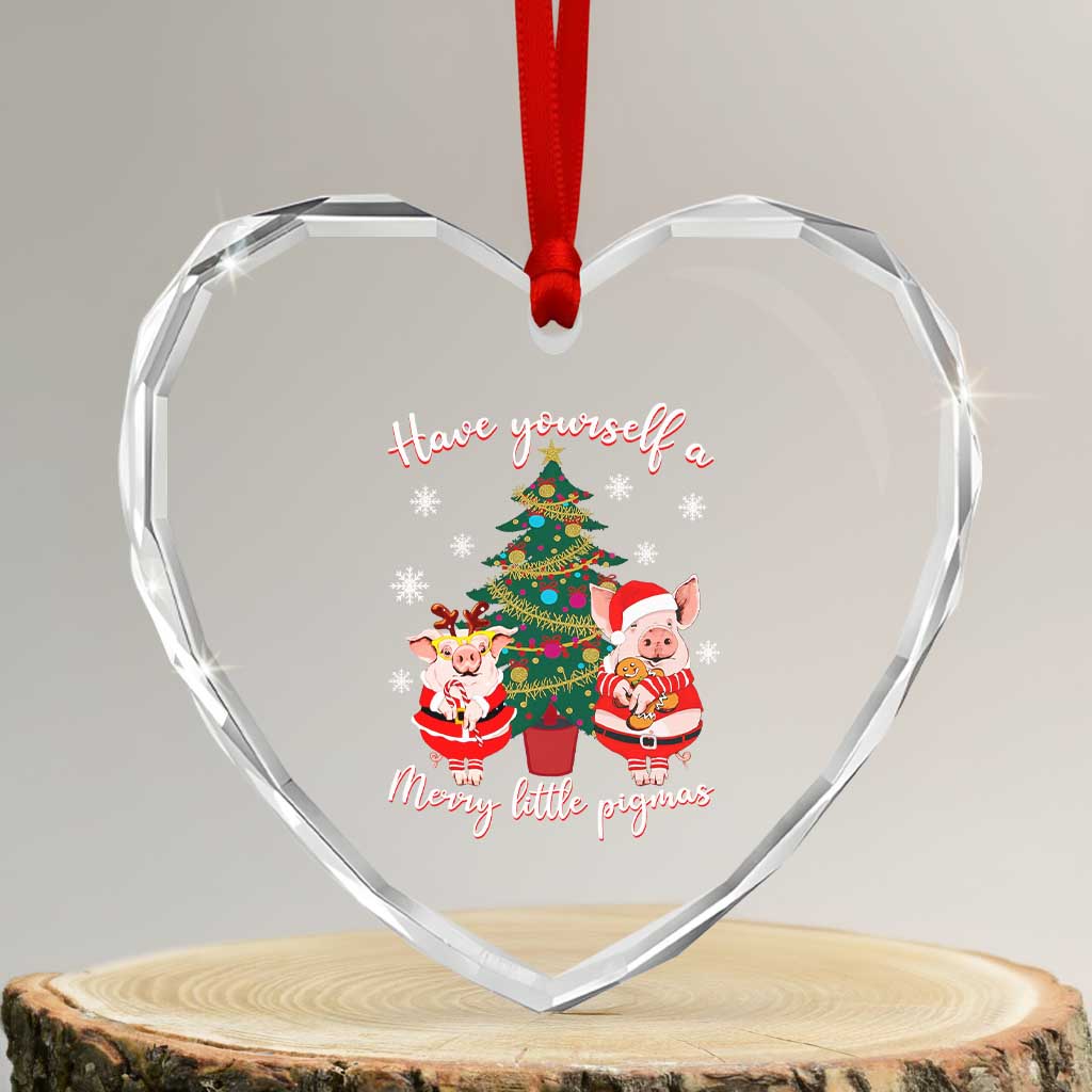 Have Yourself A Merry Little Pigmas Heart Crystal Glass Ornament Christmas Pig Lover Farm Life TS12 Transparent Glass 3'' Heart Print Your Wear