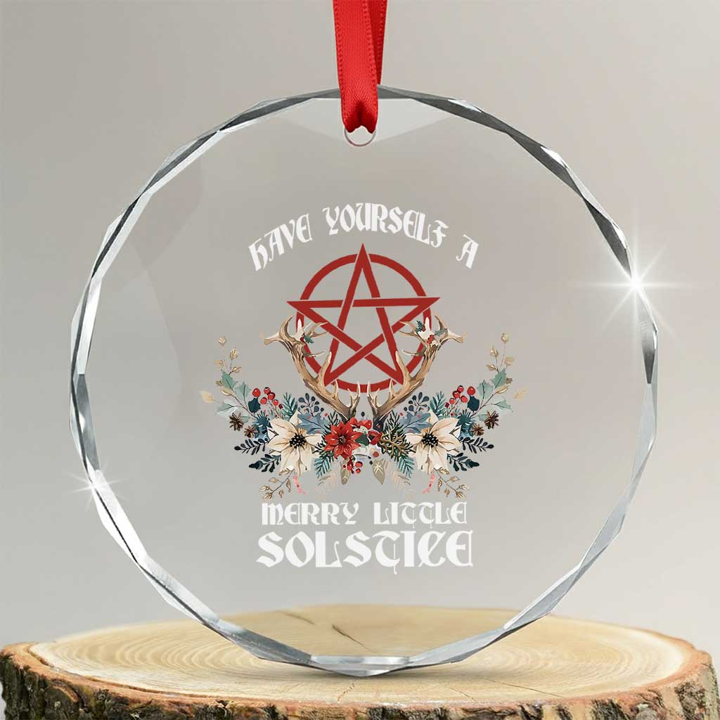 Have Yourself A Merry Little Solstice Crystal Glass Ornament Yule Pagan Xmas Pentagram TS11 Transparent Glass 3'' Circle Print Your Wear