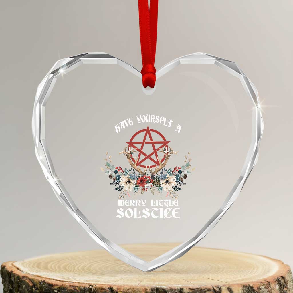 Have Yourself A Merry Little Solstice Heart Crystal Glass Ornament Yule Pagan Xmas Pentagram TS11 Transparent Glass 3'' Heart Print Your Wear