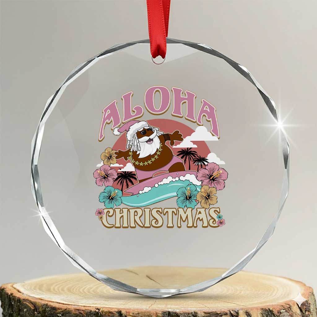 Hawaii Crystal Glass Ornament Retro African American Surfing Santa With Tattoos Aloha Christmas TS10 Transparent Glass 3'' Circle Print Your Wear
