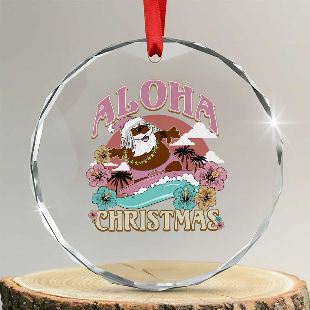 Hawaii Crystal Glass Ornament Retro African American Surfing Santa With Tattoos Aloha Christmas TS10 Transparent Glass 3'' Circle Print Your Wear