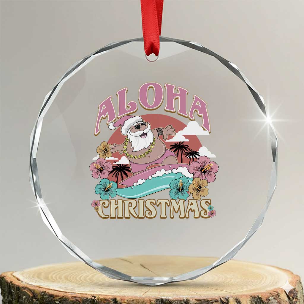 Hawaii Crystal Glass Ornament Surfing Santa With Tattoos Aloha Christmas TS10 Transparent Glass 3'' Circle Print Your Wear