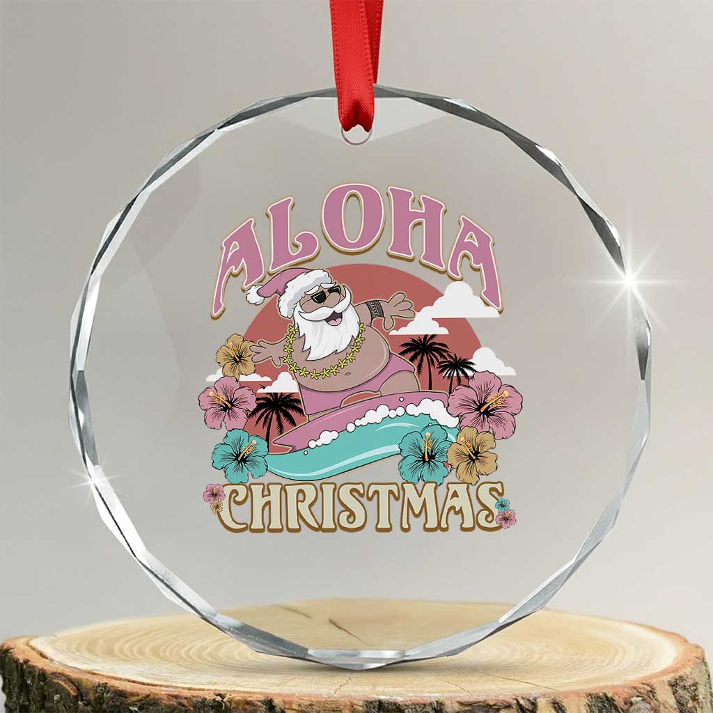 Hawaii Crystal Glass Ornament Surfing Santa With Tattoos Aloha Christmas TS10 Transparent Glass 3'' Circle Print Your Wear