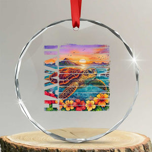 Hawaii Sea Turtle Crystal Glass Ornament Tropical Sunset Island Vacation Gift