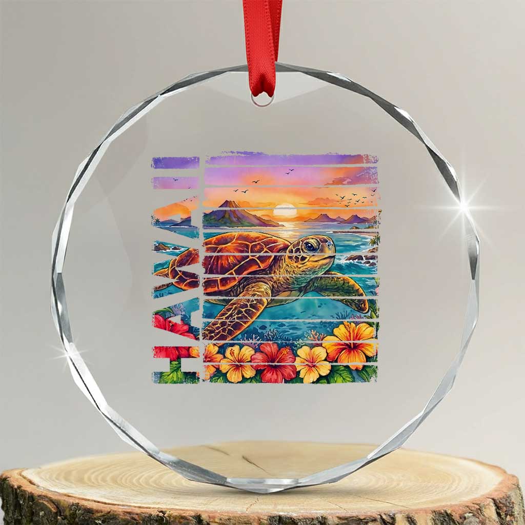 Hawaii Sea Turtle Crystal Glass Ornament Tropical Sunset Island Vacation Gift TS12 Transparent Glass 3'' Circle Print Your Wear