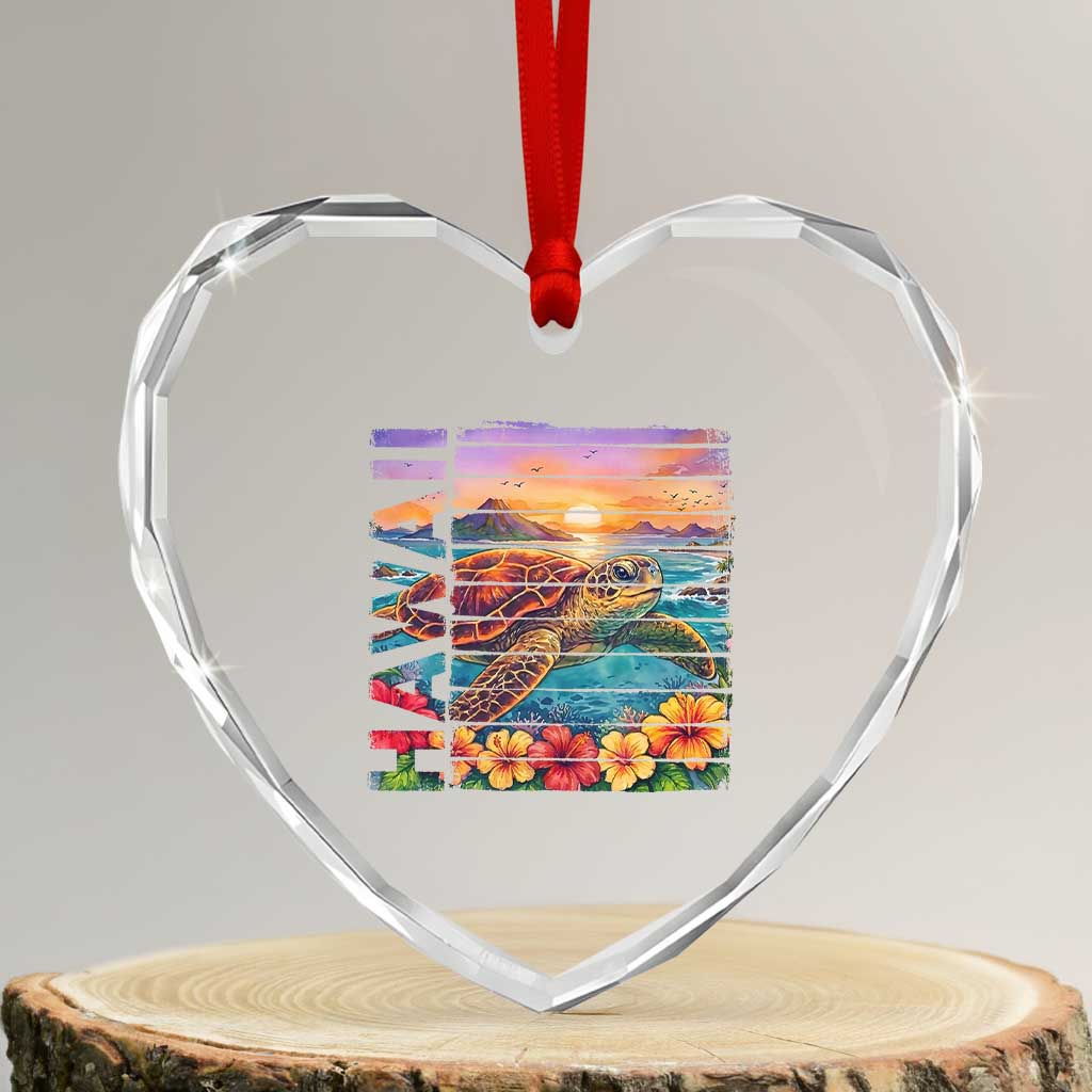 Hawaii Sea Turtle Heart Crystal Glass Ornament Tropical Sunset Island Vacation Gift TS12 Transparent Glass 3'' Heart Print Your Wear