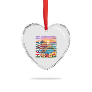 Hawaii Sea Turtle Heart Crystal Glass Ornament Tropical Sunset Island Vacation Gift