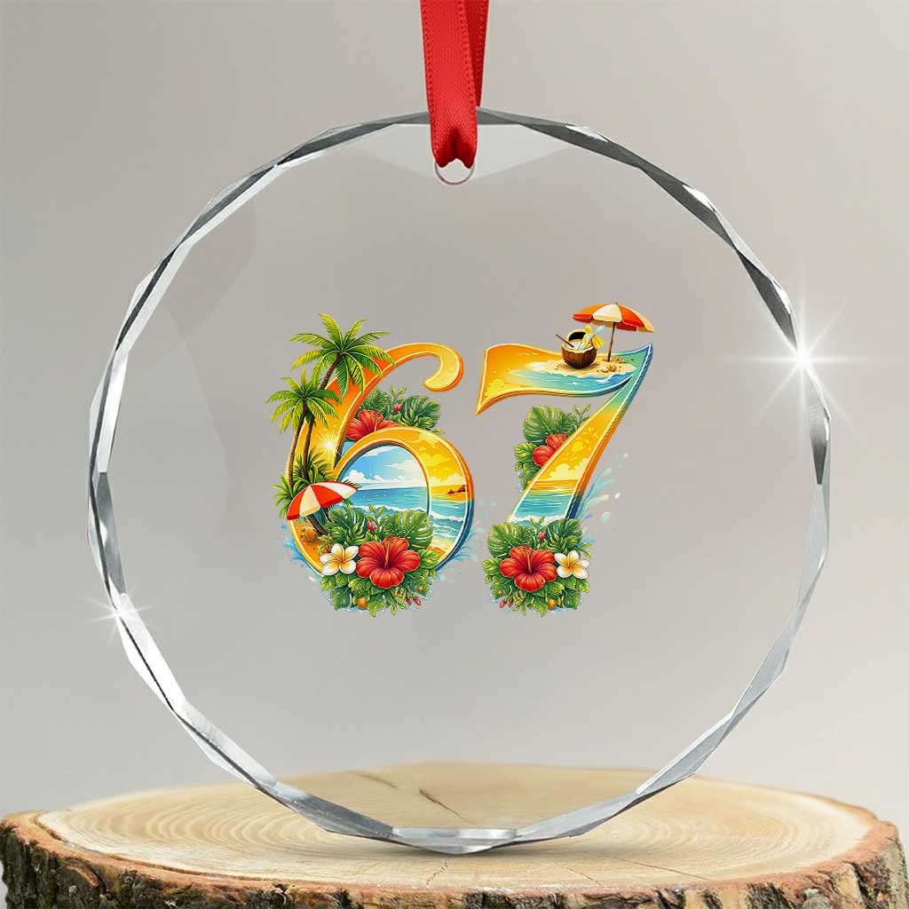 Hawaii Six Seven Crystal Glass Ornament Tropical Hibiscus Vacation Graphic TS12 Transparent Glass 3'' Circle Print Your Wear