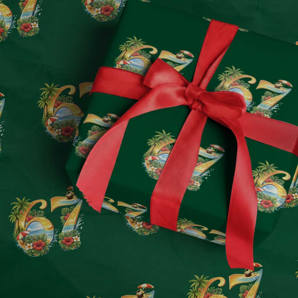 Hawaii Six Seven Wrapping Paper Roll Tropical Hibiscus Vacation Graphic