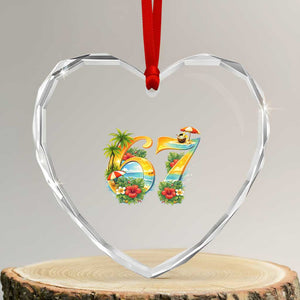Hawaii Six Seven Heart Crystal Glass Ornament Tropical Hibiscus Vacation Graphic