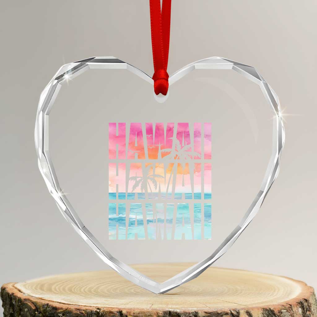 Hawaii Summer Vacation Heart Crystal Glass Ornament Vintage Tropical Beach Graphic TS14 Transparent Glass 3'' Heart Print Your Wear