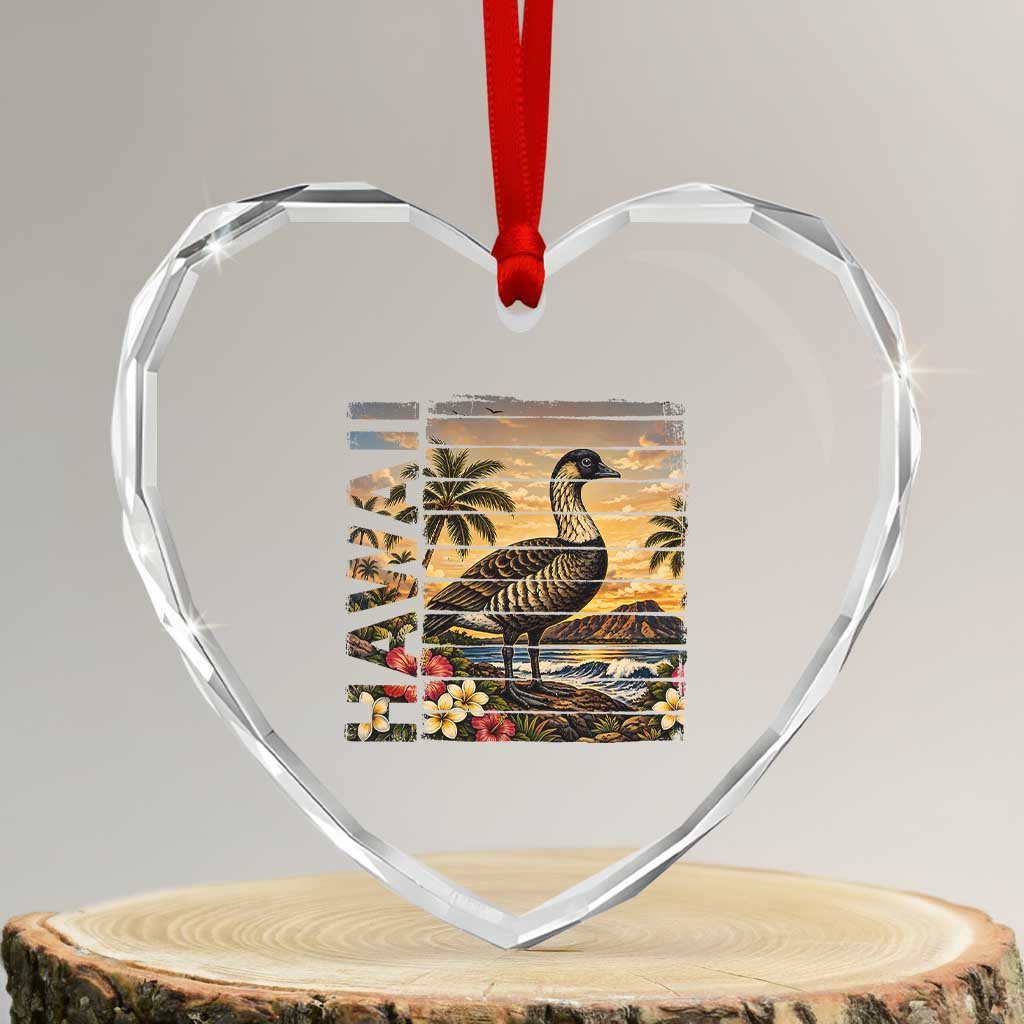 Hawaii Tropical Bird Heart Crystal Glass Ornament Summer Island Vacation Gift TS12 Transparent Glass 3'' Heart Print Your Wear