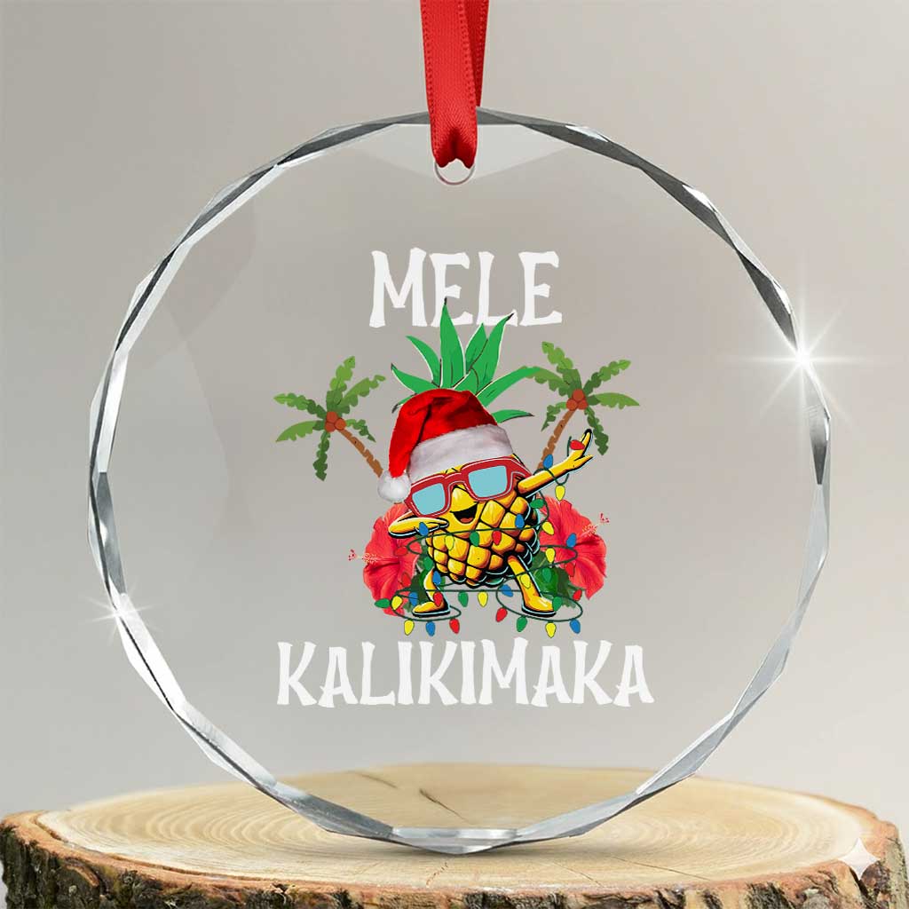 Hawaii Xmas Crystal Glass Ornament Mele Kalikimaka Hawaiian Pineapple Xmas Lights Santa Hat TS10 Transparent Glass 3'' Circle Print Your Wear