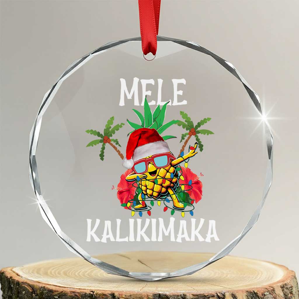 Hawaii Xmas Crystal Glass Ornament Mele Kalikimaka Hawaiian Pineapple Xmas Lights Santa Hat TS10 Transparent Glass 3'' Circle Print Your Wear
