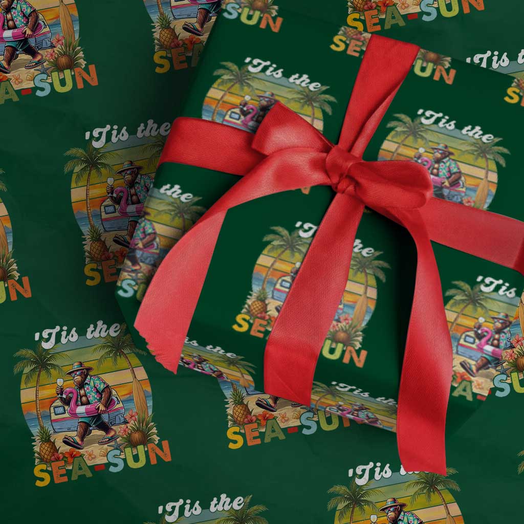 Hawaiian Bigfoot Christmas In July Wrapping Paper Roll Tis The Sea-Sun