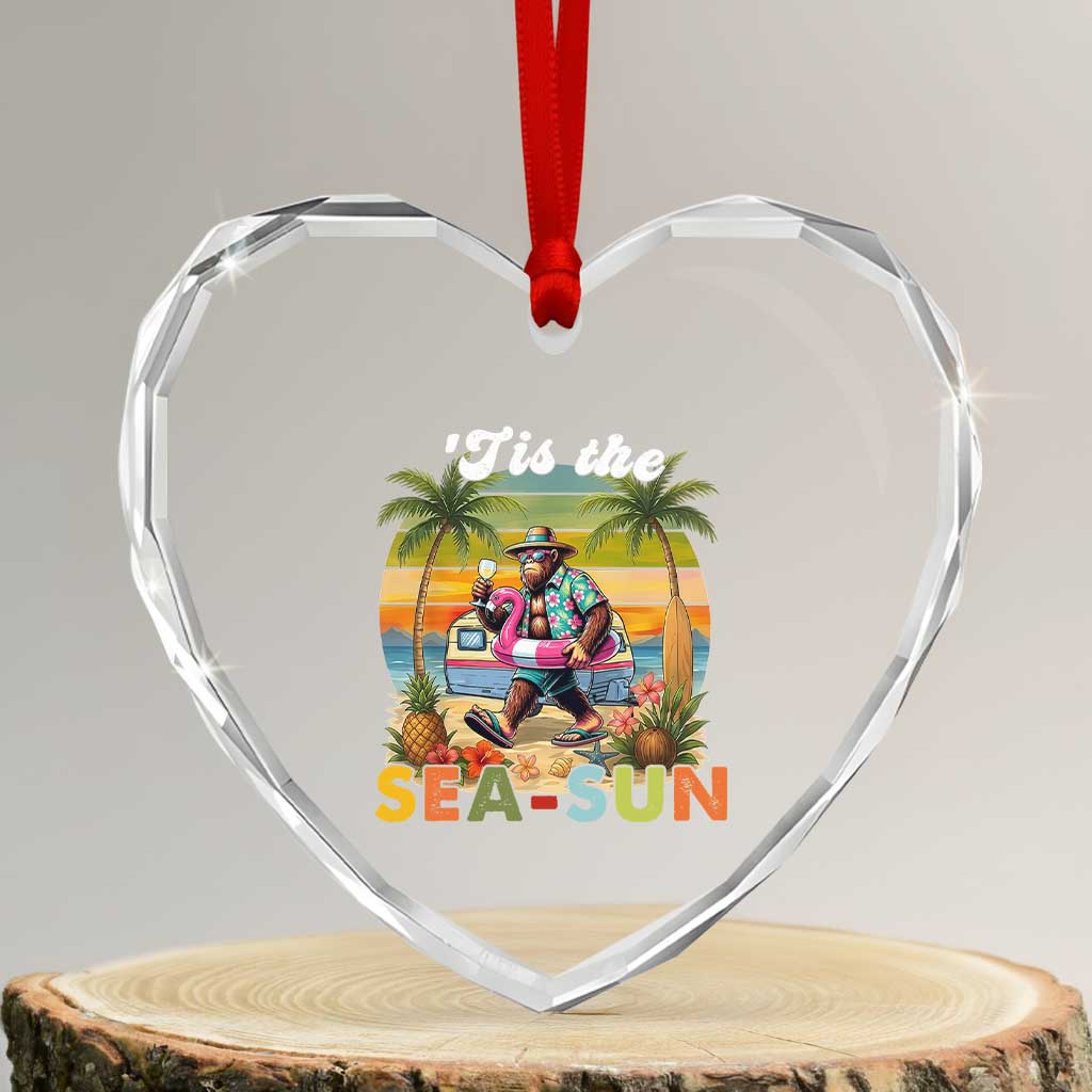 Hawaiian Bigfoot Christmas In July Heart Crystal Glass Ornament Tis The Sea-Sun