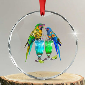 Hawaiian Parrots Drinking Margaritas Crystal Glass Ornament Beach Vacation Gift