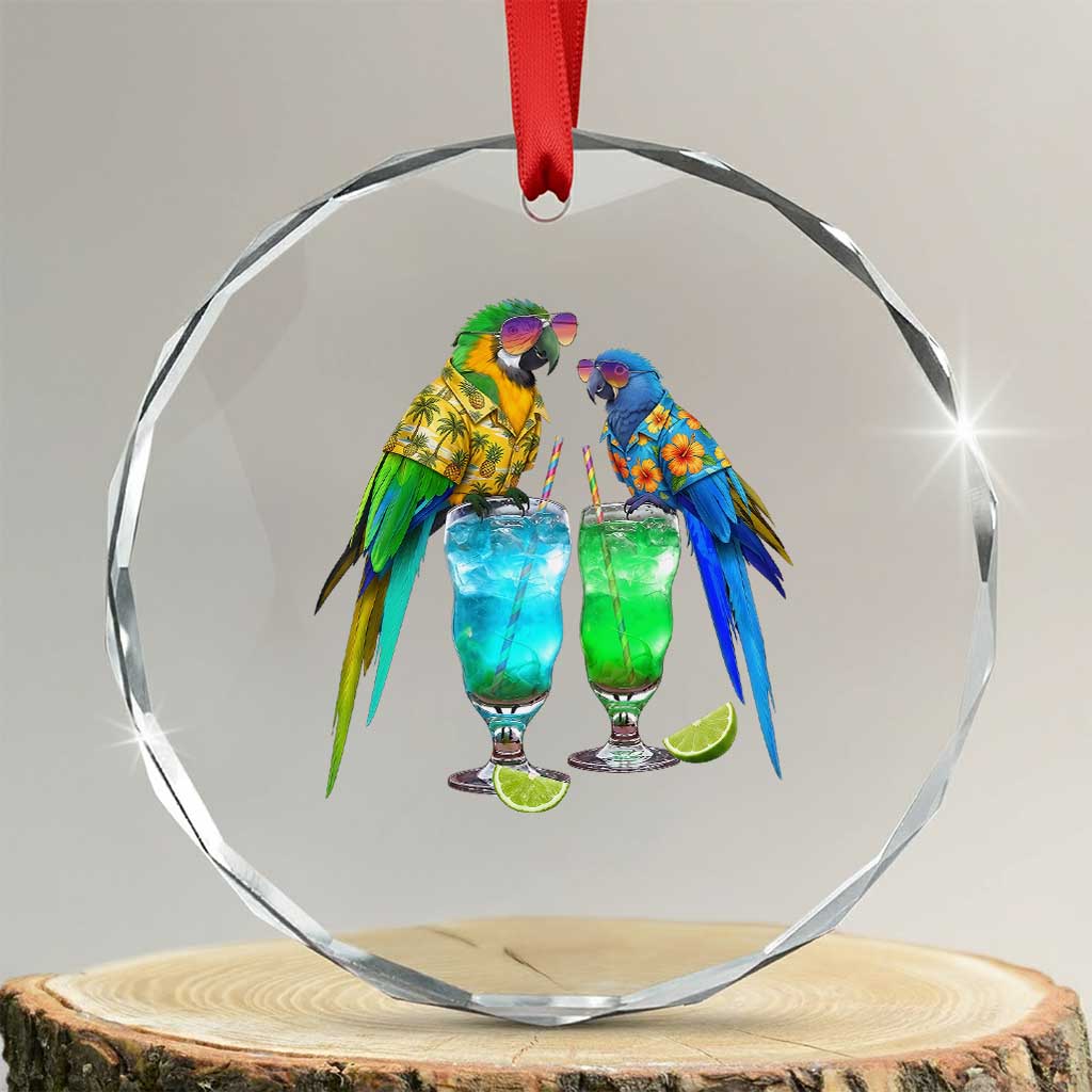 Hawaiian Parrots Drinking Margaritas Crystal Glass Ornament Beach Vacation Gift TS12 Transparent Glass 3'' Circle Print Your Wear