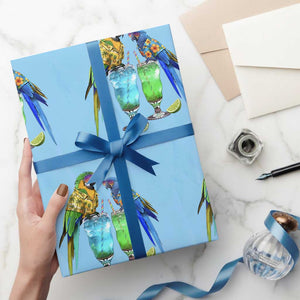 Hawaiian Parrots Drinking Margaritas Wrapping Paper Roll Beach Vacation Gift