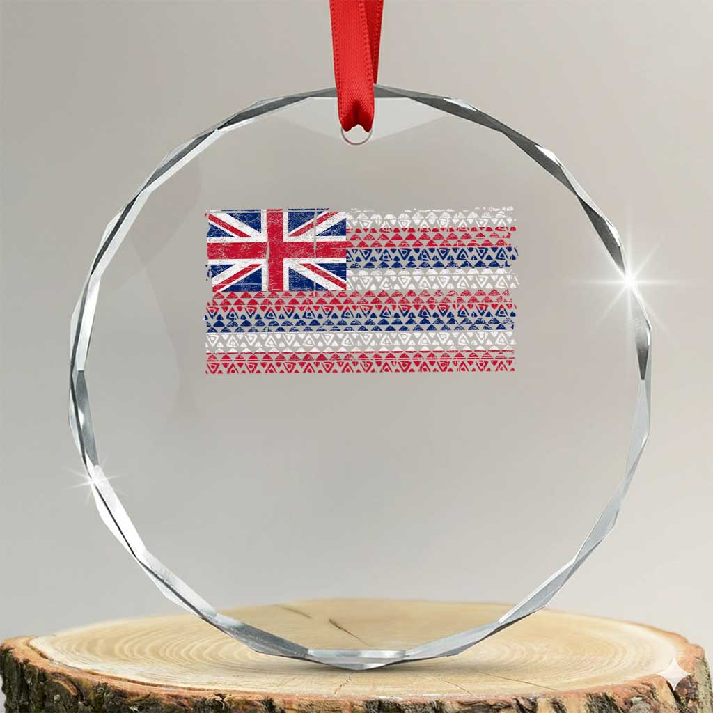 Hawaiian Tribal Flag State of Hawaii Crystal Glass Ornament TS11 Transparent Glass 3'' Circle Print Your Wear