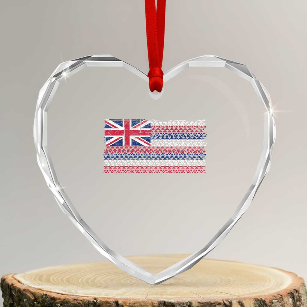 Hawaiian Tribal Flag State of Hawaii Heart Crystal Glass Ornament TS11 Transparent Glass 3'' Heart Print Your Wear