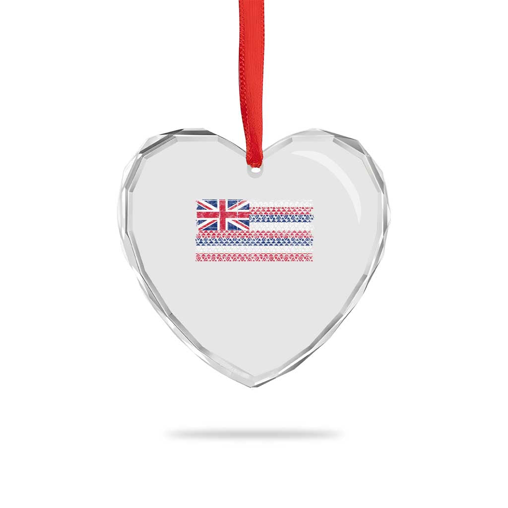 Hawaiian Tribal Flag State of Hawaii Heart Crystal Glass Ornament TS11 Print Your Wear