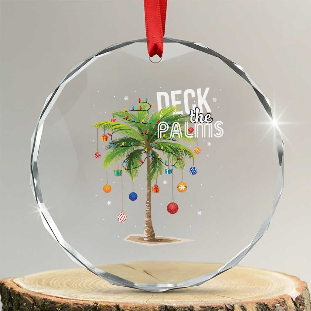 Hawaiian Xmas Crystal Glass Ornament Deck The Palms Christmas Palm Tree Beach Family Vacation TS10 Transparent Glass 3'' Circle Print Your Wear
