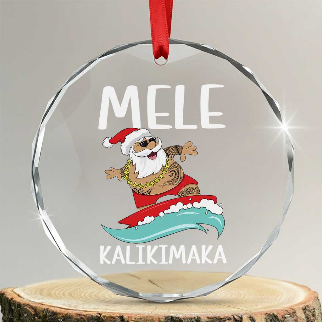 Hawaiian Xmas Crystal Glass Ornament Mele Kalikimaka Hawaii Surfing Santa Tropical Beach TS10 Transparent Glass 3'' Circle Print Your Wear
