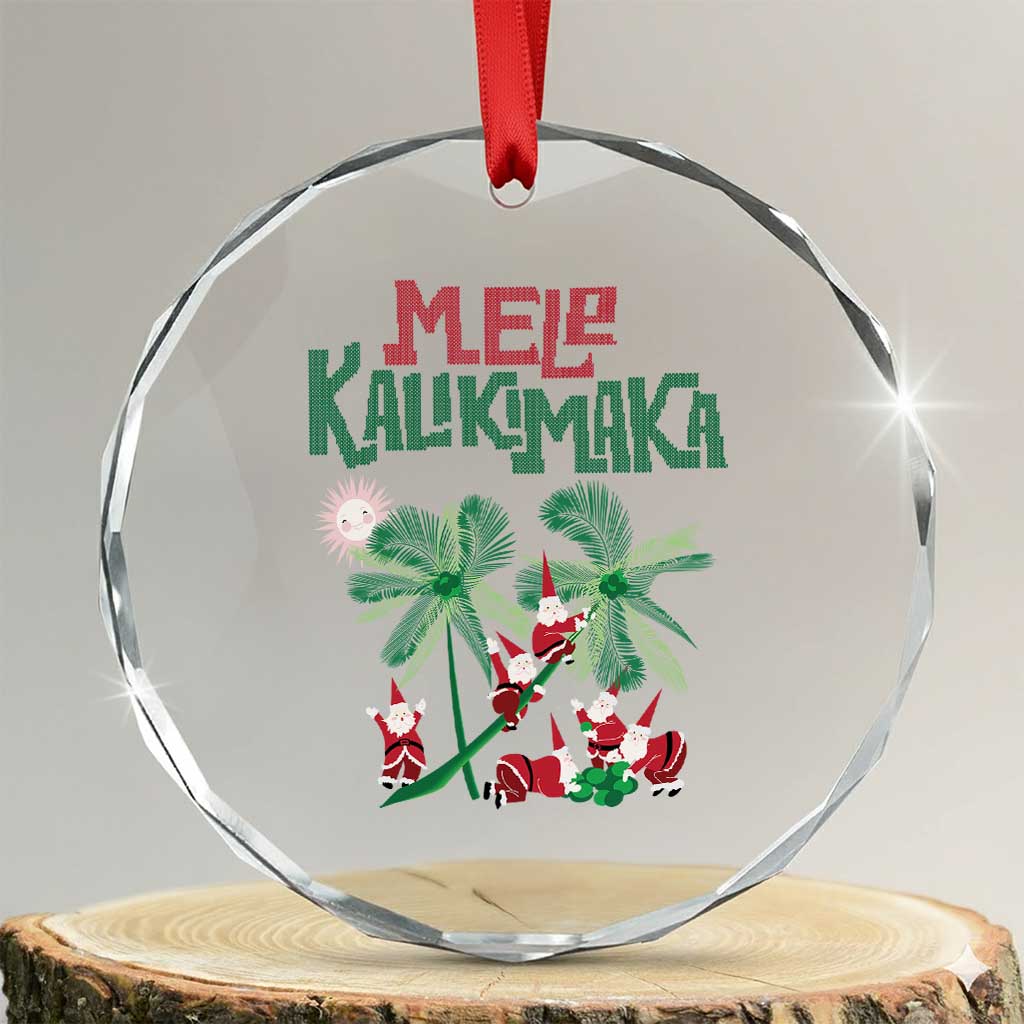 Hawaiian Xmas Crystal Glass Ornament Mele Kalikimaka Santa Climb Palm Tree TS09 Transparent Glass 3'' Circle Print Your Wear
