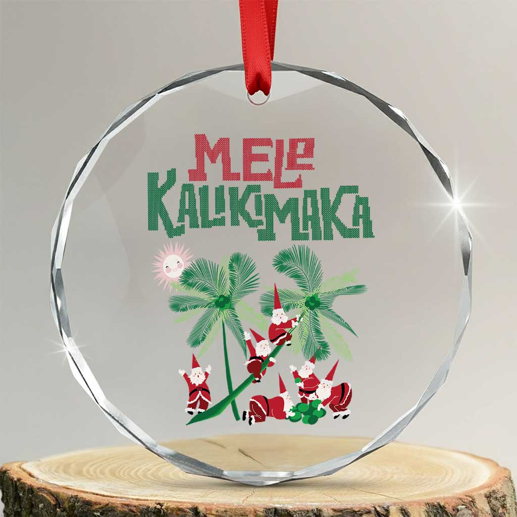 Hawaiian Xmas Crystal Glass Ornament Mele Kalikimaka Santa Climb Palm Tree TS09 Transparent Glass 3'' Circle Print Your Wear