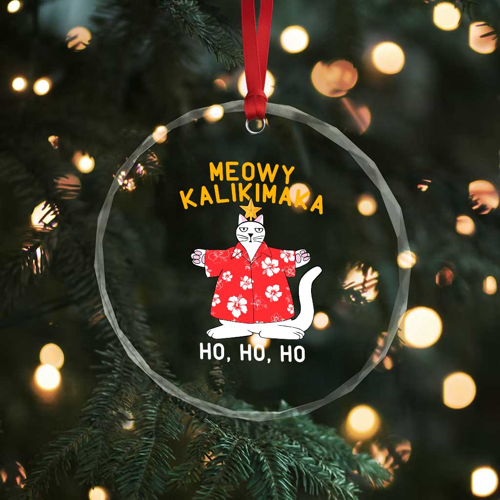 Hawaiian Xmas Cute Cat Crystal Glass Ornament Meowy Kalikimaka Hawaiian Cat Ho Ho Ho Xmas Tree TS09 Print Your Wear