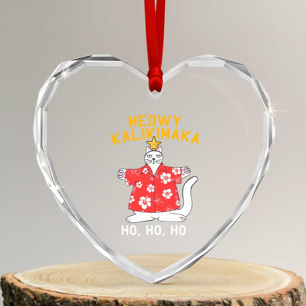 Hawaiian Xmas Cute Cat Heart Crystal Glass Ornament Meowy Kalikimaka Hawaiian Cat Ho Ho Ho Xmas Tree TS09 Transparent Glass 3'' Heart Print Your Wear