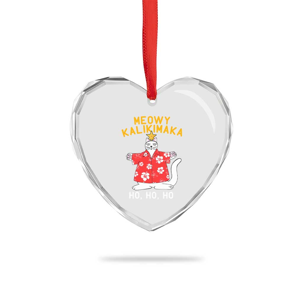Hawaiian Xmas Cute Cat Heart Crystal Glass Ornament Meowy Kalikimaka Hawaiian Cat Ho Ho Ho Xmas Tree TS09 Print Your Wear