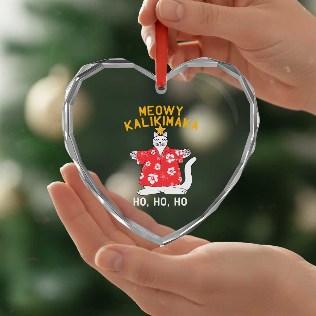 Hawaiian Xmas Cute Cat Heart Crystal Glass Ornament Meowy Kalikimaka Hawaiian Cat Ho Ho Ho Xmas Tree TS09 Print Your Wear