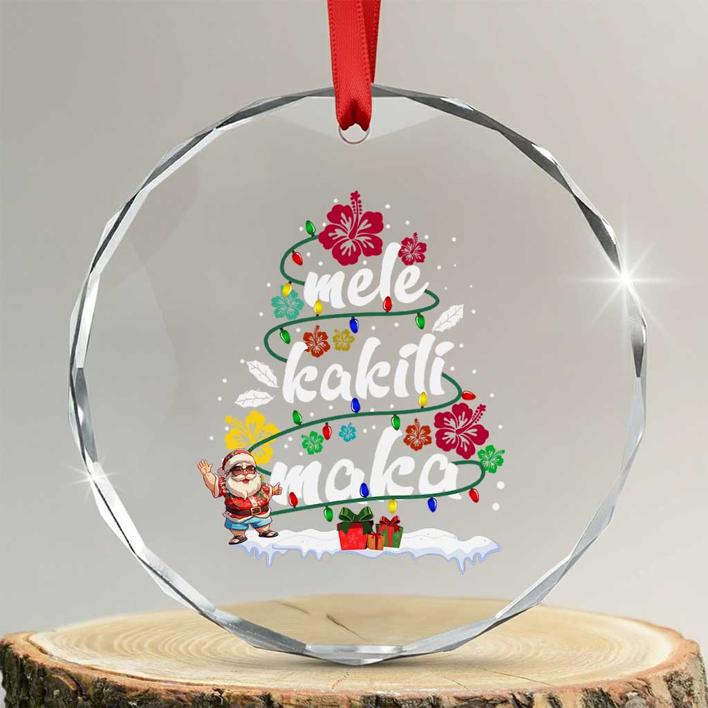 Hawaiian Xmas Tree Crystal Glass Ornament Mele Kalikimaka Beach Family Vacation Xmas Hawaii Santa TS10 Transparent Glass 3'' Circle Print Your Wear