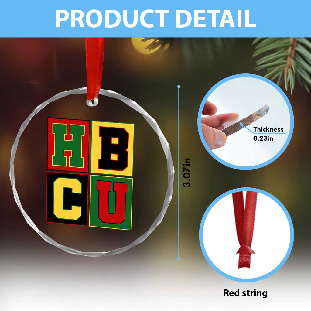 HBCU Block Letter Pride Graphic Crystal Glass Ornament College Support Statement Black Excellence TS02 Print Your Wear