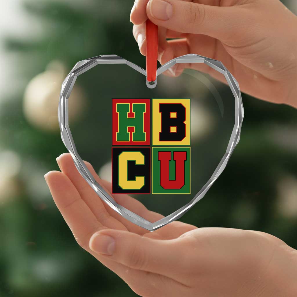 HBCU Block Letter Pride Graphic Heart Crystal Glass Ornament College Support Statement Black Excellence TS02 Print Your Wear