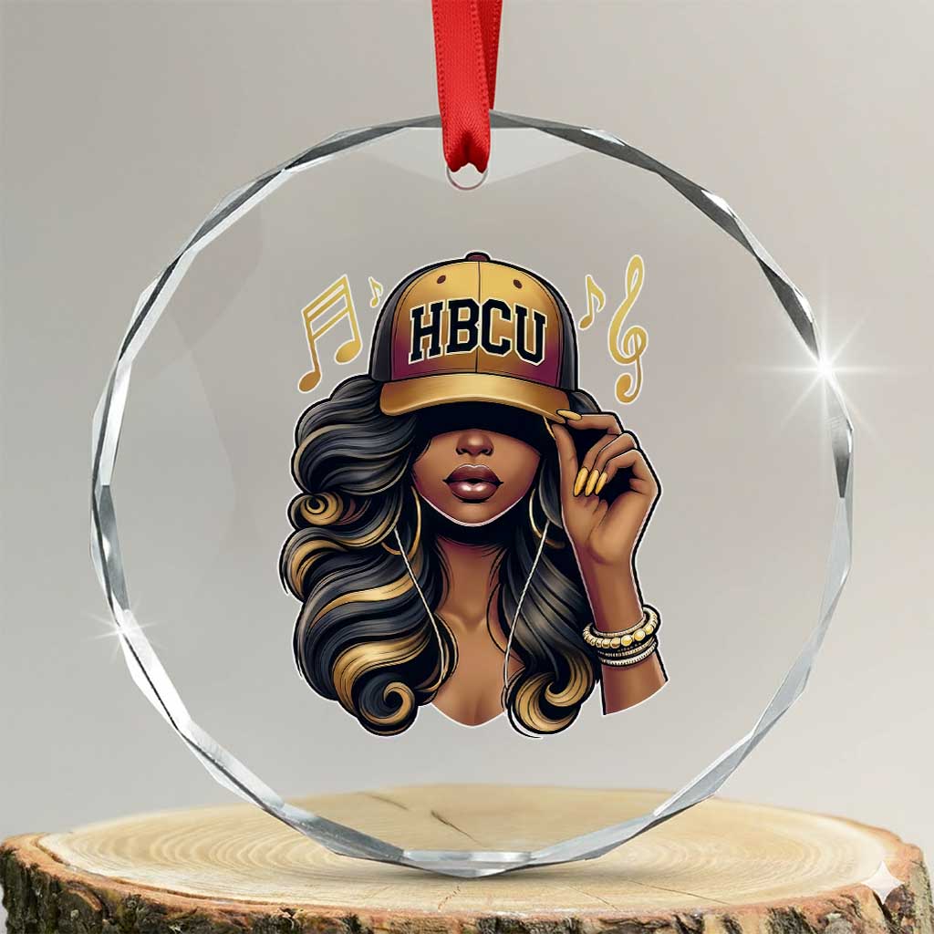 HBCU Queen Vibes Crystal Glass Ornament Melanin Music College Pride for Black Excellence Supporters TS02 Transparent Glass 3'' Circle Print Your Wear