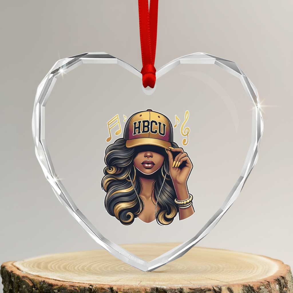 HBCU Queen Vibes Heart Crystal Glass Ornament Melanin Music College Pride for Black Excellence Supporters TS02 Transparent Glass 3'' Heart Print Your Wear