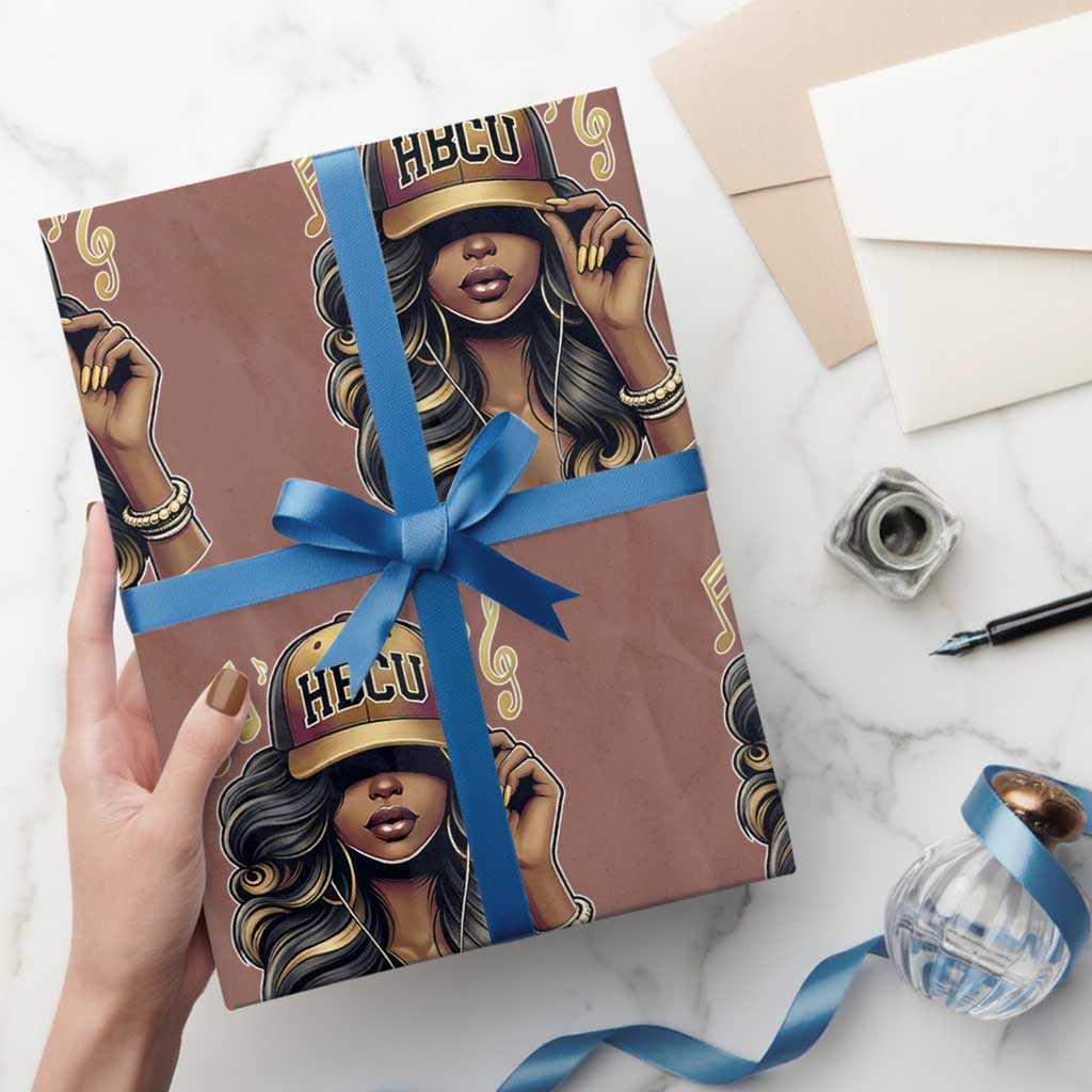 HBCU Queen Vibes Wrapping Paper Roll Melanin Music College Pride for Black Excellence Supporters TS02 Mocha Print Your Wear