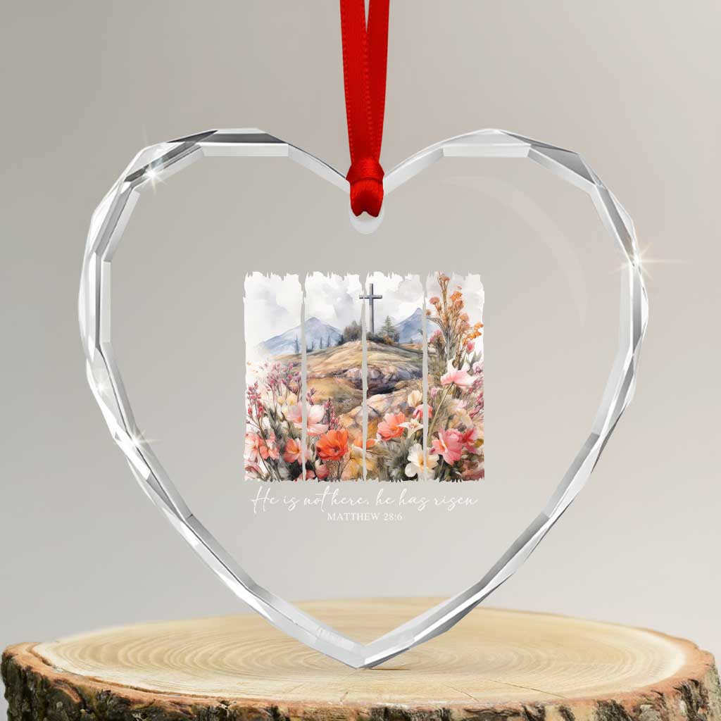 He Is Not Here He Has Risen Heart Crystal Glass Ornament Christian Easter Religious Bible Verse TS11 Transparent Glass 3'' Heart Print Your Wear
