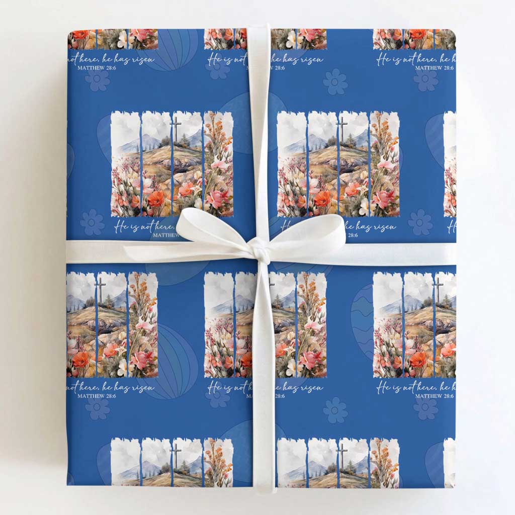 He Is Not Here He Has Risen Wrapping Paper Roll Christian Easter Religious Bible Verse TS11 Royal Blue Print Your Wear