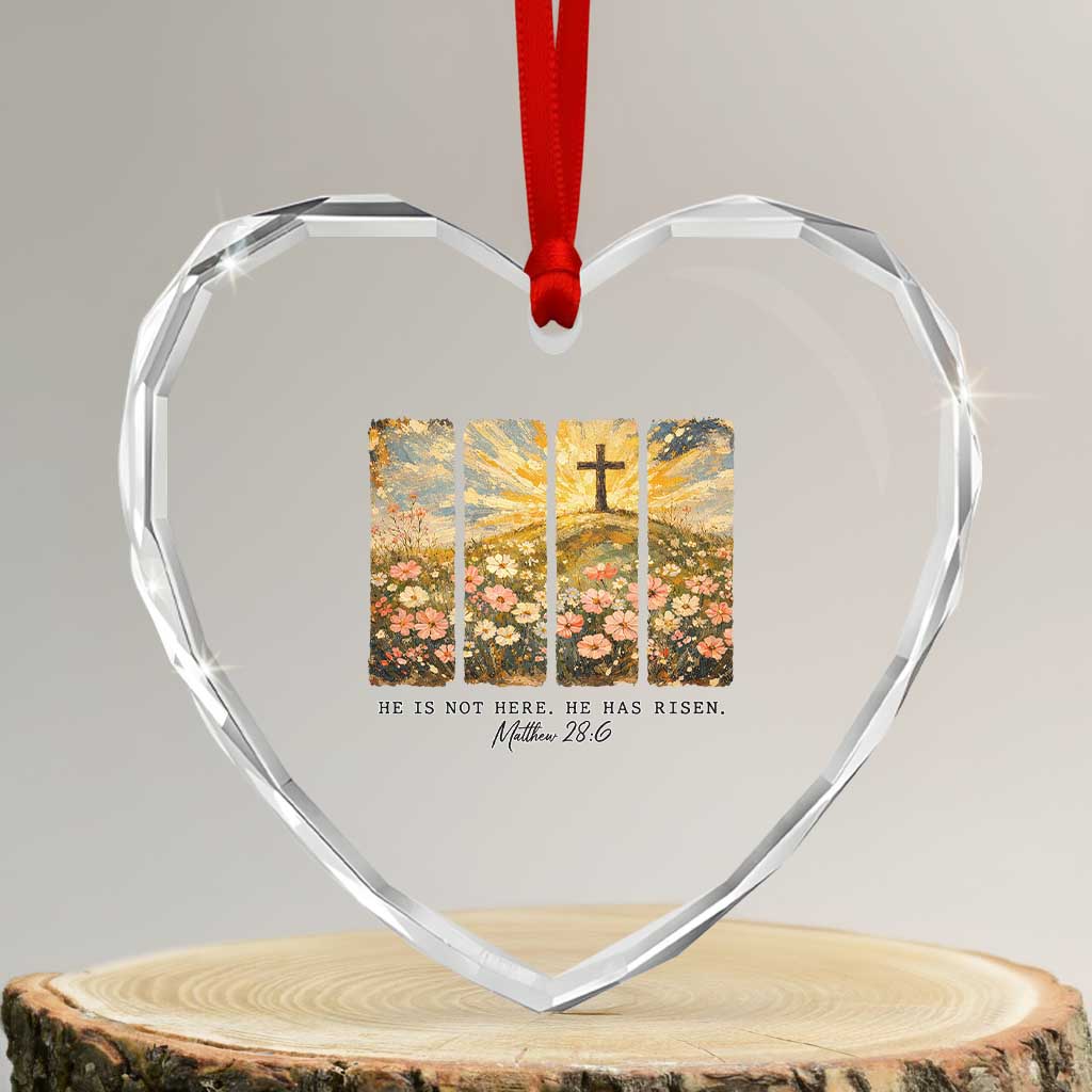 He Is Not Here He Is Risen Heart Crystal Glass Ornament Christian Easter Bible Verse TS14 Transparent Glass 3'' Heart Print Your Wear